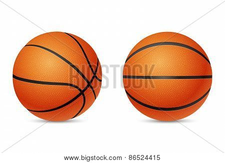 Basketball, front and half-turn view, isolated on white background.