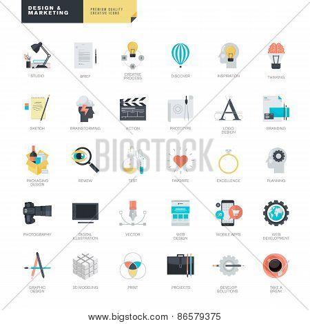 Set of modern flat design icons for graphic and web designers