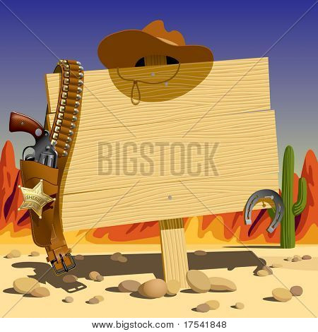 Vector illustration with a wood sign in the Wild West