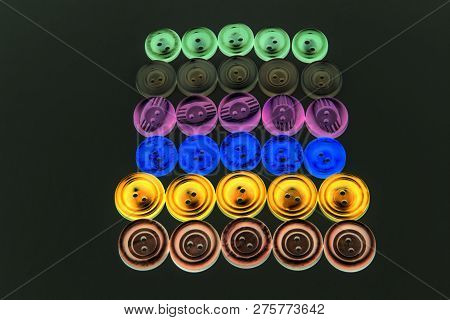 Collection Of Different Buttons For Clothes Repair. Abstraction. Illustration. Set Of Colored Button