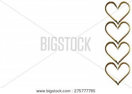 Fishing Hooks In Gold Color. The Hearts Of The Hooks. Patterns Of Metal Fishing Hooks. Abstraction. 