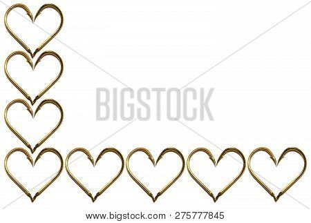 Fishing Hooks In Gold Color. The Hearts Of The Hooks. Patterns Of Metal Fishing Hooks. Abstraction. 