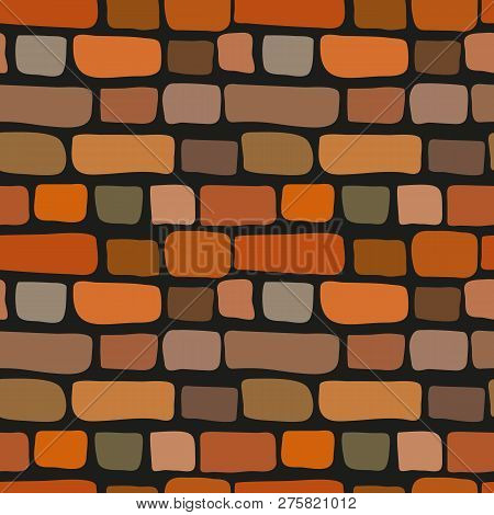 Simple Style Seamless Cute Cartoon Brick Wall Texture. Vector Red Bricks Tile. Old Stone Loft Patter