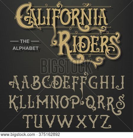 Gothic Font, Original Typeface, Handmade Medieval Script, Capital Calligraphic Letters. Vector