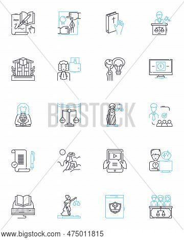 Litigation Rights Linear Icons Set. Advocacy, Legal, Justice, Rights, Lawsuit, Litigate, Defense Lin