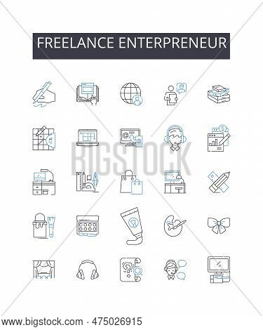 Freelance Enterpreneur Line Icons Collection. Solo-preneur, Independent Contractor, Self-employed, F