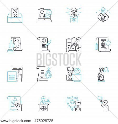 Litigation Rights Linear Icons Set. Advocacy, Legal, Justice, Rights, Lawsuit, Litigate, Defense Lin