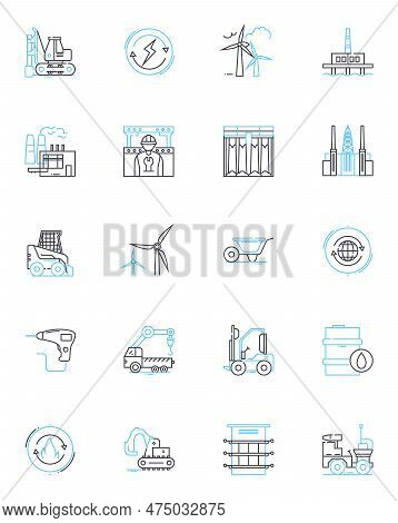 Steel Mill Linear Icons Set. Metallurgy, Blast Furnace, Alloy, Molten, Casting, Slag, Rolling Line V