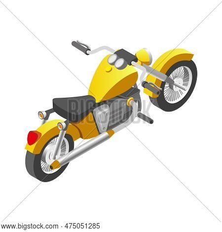 Isometric Yellow Motorbike Back View On White Background 3d Vector Illustration