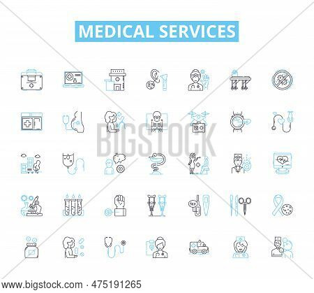 Medical Services Linear Icons Set. Diagnosis, Treatment, Healthcare, Rehabilitation, Preventive, Cli