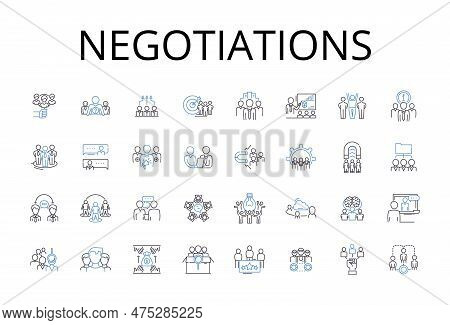 Negotiations Line Icons Collection. Bargaining Session, Business Deal, Exchange Talks, Diplomatic Di