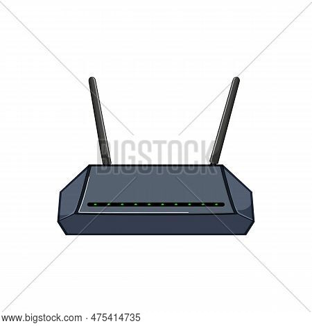 Wifi Dsl Modem Cartoon. Hub Lan, Antenna Connection Wifi Dsl Modem Sign. Isolated Symbol Vector Illu