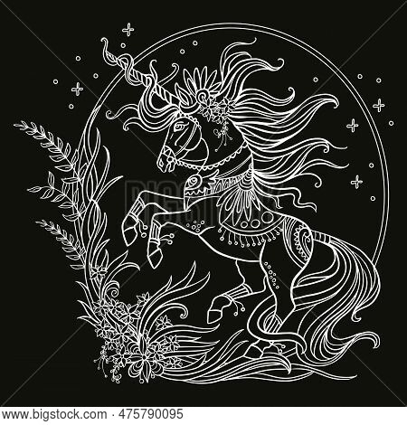 Vector Coloring Magic Unicorn White Vector Illustration 3