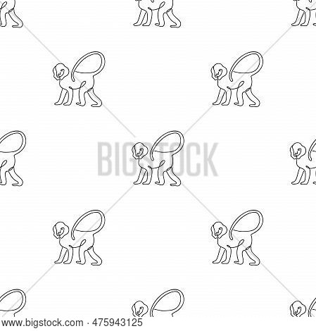 Seamless Pattern With Monkeys Illustration In Line Art Style On White Background