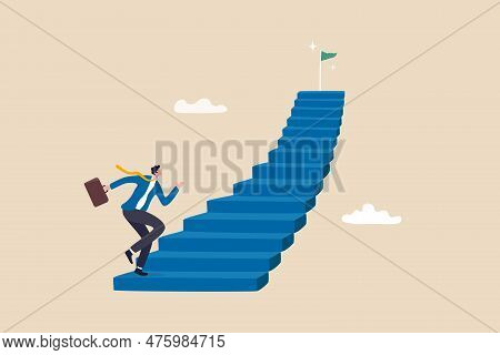 Stair To Success, Career Path Or Step To Achieve Business Target, Ladder Of Success, Improvement Or 