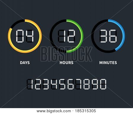 Digital clock or countdown timer. Vector time concept. Countdown timer with days and hours, illustration of countdown clock