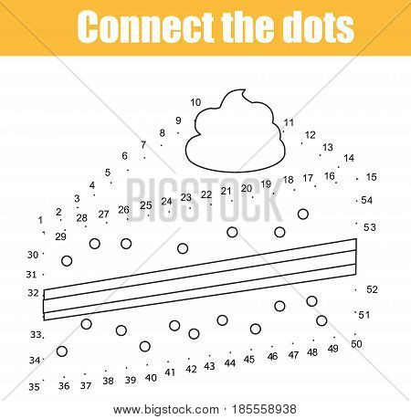 Connect the dots children educational drawing game. Dot to dot by numbers game for kids. Food theme. Printable worksheet. Drawing cake