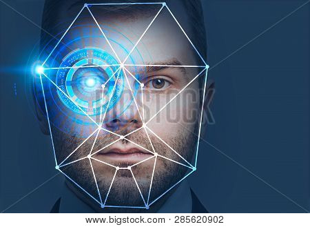 Man Head With Face Recognition Interface