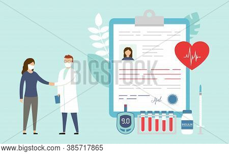 Diabetes Treatment, Insulin Production Concept. Doctor Taking Care Of Patient. Doctor And Patient Ha