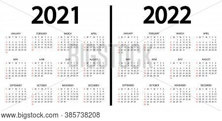 Calendar 2021-2022. The Week Starts On Sunday. 2021 And 2022 Annual Calendar Template. 12 Months Yea