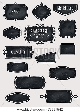 Chalkboard Frames and Labels - Set of hand-drawn blackboard frames and labels in black