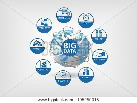 Big data vector illustration in flat design with globe