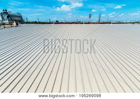 Architectural detail of metal roofing on commercial construction