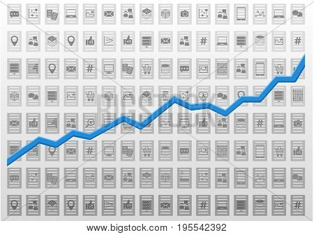 Abstract information technology analysis vector illustration with icons and growth curve