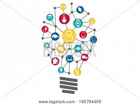 Internet of Things (IOT) concept. Vector illustration of light bulb representing machine learning and digitization