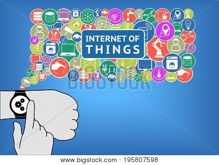 Internet of things illustration with smart watch and hands