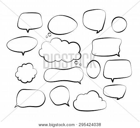 Outline Speech Bubbles. Doodle Speech Balloon Sketch Hand Drawn Scribble Bubble Talk Cloud Comic Lin