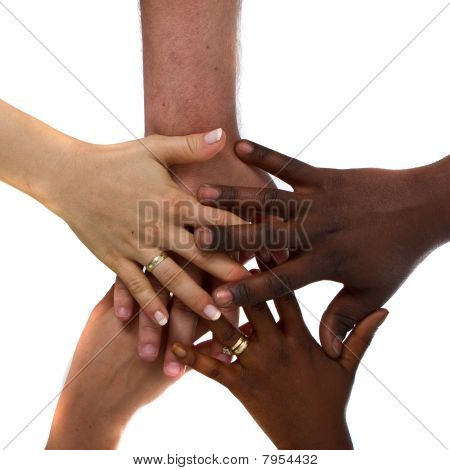 Multiracial hands together