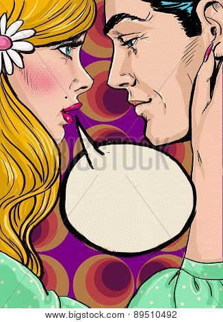 Pop Art couple conversation.Love couple.Pop Art love.