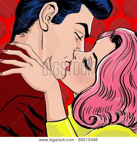 Pop Art Kissing Couple.Love Pop Art illustration of Kissing Couple.Pop Art love.