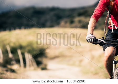 Mountain Bike Rider On Country Road, Track Trail In Inspirational Landscape