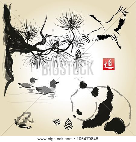 Card With Cedar In The Bird And Panda Bear