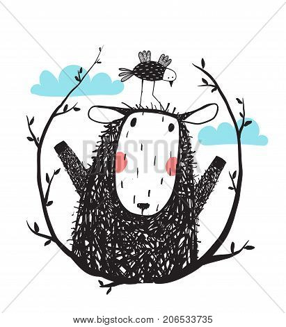 Cute quirky little animal friends cartoon hand drawn sketchy. Vector illustration.