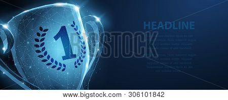 Trophy Cup. Abstract Vector 3d Trophy Wreath Laurel Isolated Background. Champions Award, Sport Vict