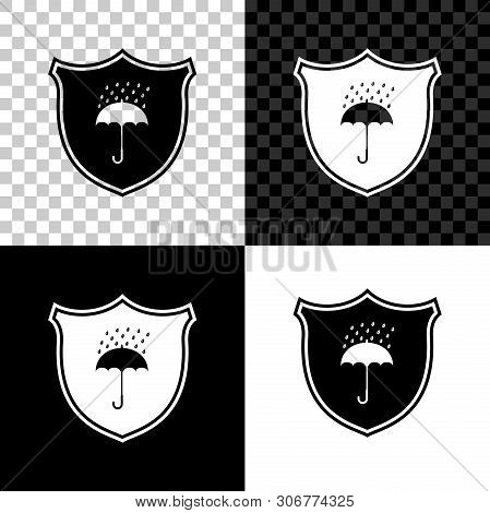 Waterproof Icon Isolated On Black, White And Transparent Background. Shield And Umbrella. Protection