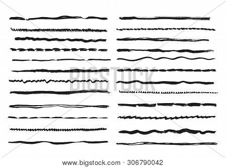 Sketch Lines. Pencil Textured Doodle Freehand Line Strokes Chalk Scribble Black Ink Line Isolated Ve