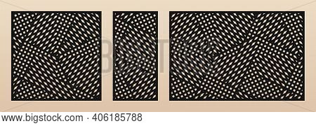 Laser Cut Pattern Set. Vector Design With Modern Geometric Ornament, Abstract Grid, Mesh, Crossing L