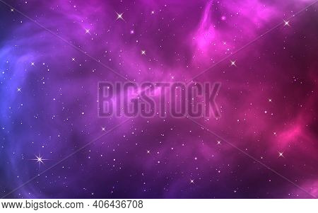 Space Background. Bright Purple Cosmos. Magic Stardust And Shining Stars. Colorful Nebula And Milky 