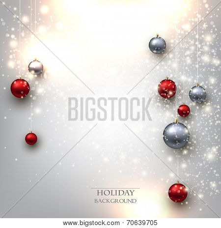 Elegant shiny Christmas background with baubles and place for text. Vector Illustration.