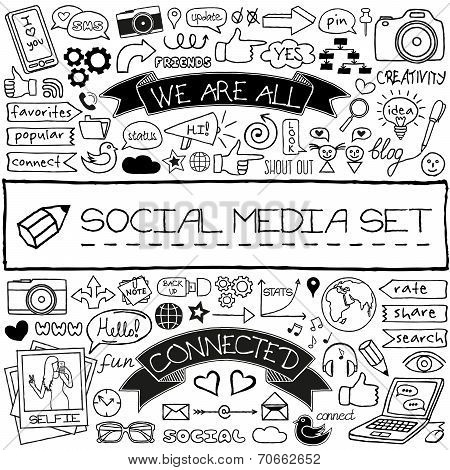 Doodle social media icons set.