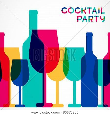 Abstract Colorful Cocktail Glass And Wine Bottle Seamless Background. Concept For Bar Menu,