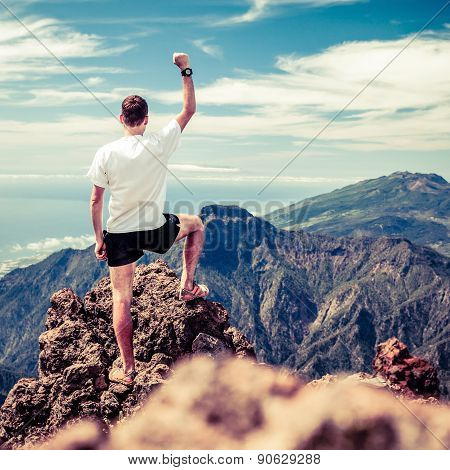 Trail Runner Success, Man Running In Mountains