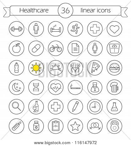 Healthcare linear icons set