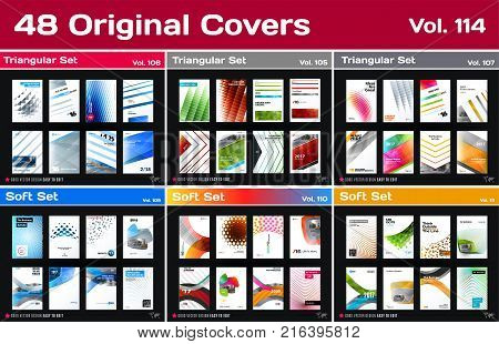 Mega set of design of business vector template, brochure, abstract annual report, cover, flyer in A4 with olourful round, soft, triangular shapes, abstract lines for finance with background.