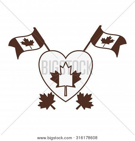 Maple Leaf Heart And Canada Design, Culture National Country Travel And Tourism Theme Vector Illustr