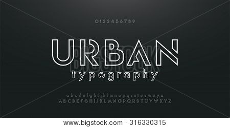 Abstract Urban Thin Line Font Alphabet. Minimal Modern Fonts And Numbers. Typography Typeface Upperc